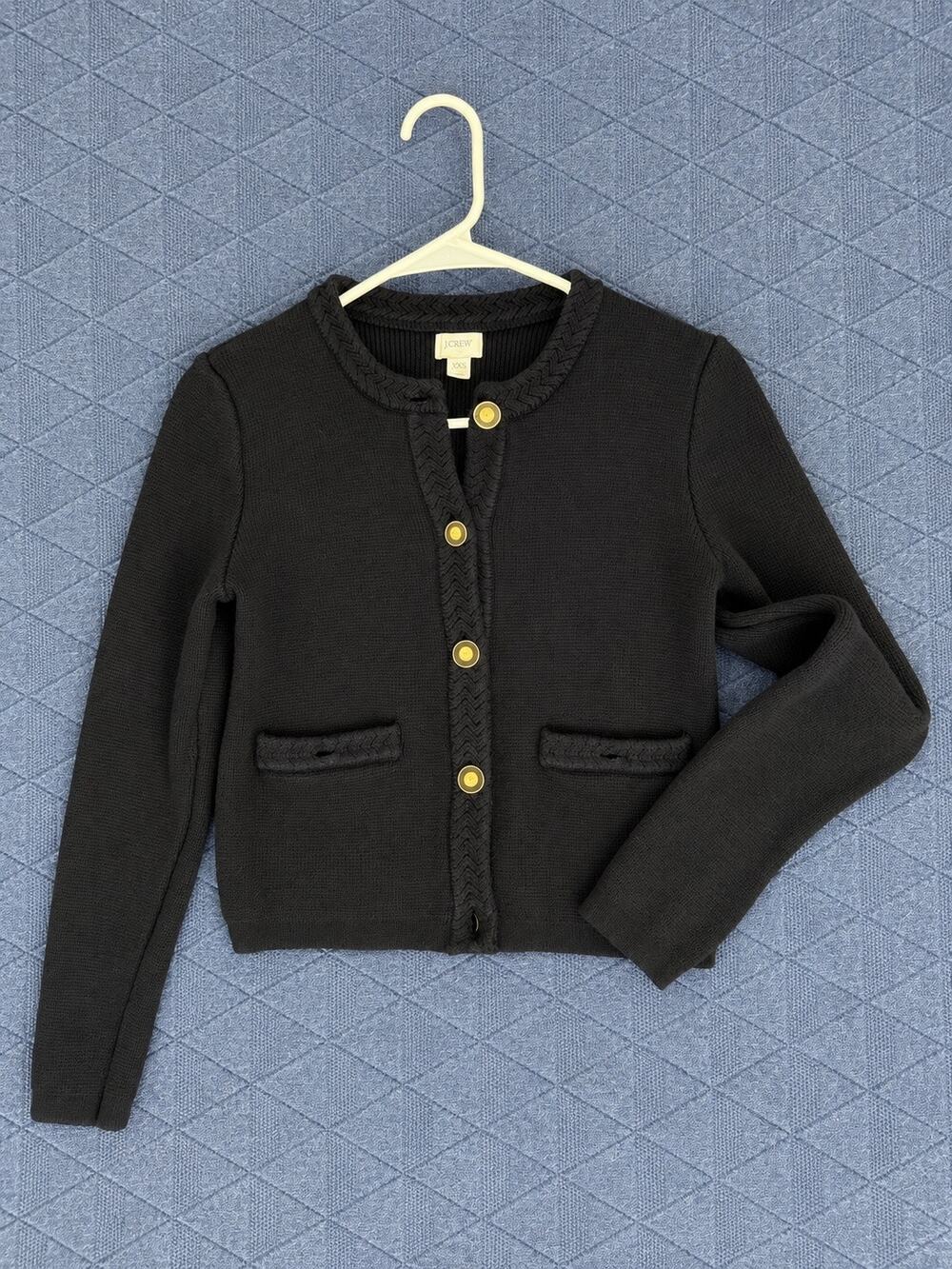 J.Crew Painter Tee Cardigan XXS Black Cotton Gold Button Pockets Style 94028